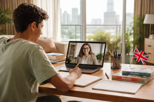 UAE secondary student studying online with a UK-qualified tutor for the British curriculum